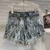 Women's Streetwear Feather Tassels Denim Shorts