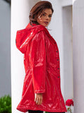 Women Casual Patent Leather Hooded Trench Coat