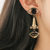 Personality Eye Mouth Outline Alloy Drop Earring Eyes