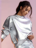 Women's Silver O Neck Pullover Top