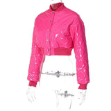 Women's Shiny Short Cotton-Padded Bomber Jacket