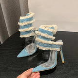 Denim Ankle Snake Surround Strap Sandal