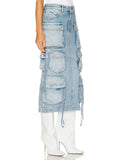 Denim High Waist Cargo Skirt For Women