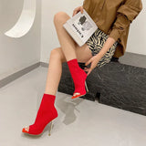 Women's Peep Toe Sock Ankle Boots