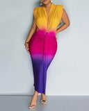 Taste of the Rainbow Ombre Colorblock Ruched Midi Dress