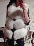 Women's Autumn Winter Thick Warm Faux Fox Fur Vest