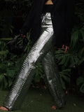 Faux Leather Silver High Waisted Women's Pants