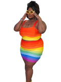 "Kiss The Rainbow" Curvy Women's Two Piece Skirt Set