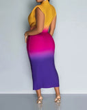 Taste of the Rainbow Ombre Colorblock Ruched Midi Dress