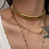 18k Gold Plated Titanium Steel Necklaces Vintage Gypsy Elastic Choker For Women