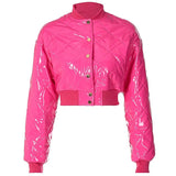 Women's Shiny Short Cotton-Padded Bomber Jacket