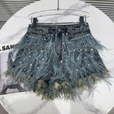 Women's Streetwear Feather Tassels Denim Shorts