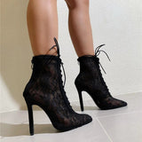 Women's High Heel Black Mesh Ankle Booties