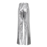 Faux Leather Silver High Waisted Women's Pants