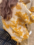 Women's Vintage Flower Stitching Yellow Knitted Sweater