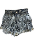 Women's Streetwear Feather Tassels Denim Shorts