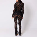 Rose Lace See Through Flare Pants