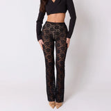 Rose Lace See Through Flare Pants