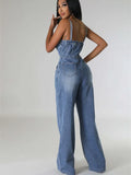 Women's Denim Jean Spaghetti Strap Jumpsuits