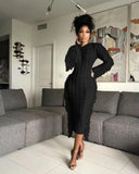 Women Long Sleeve Tassel Midi Knit Straight Maxi Dress