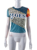 Legend Printed  Patchwork Casual Crop top T Shirt