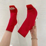 Women's Peep Toe Sock Ankle Boots