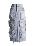 Denim High Waist Cargo Skirt For Women