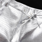 Faux Leather Silver High Waisted Women's Pants