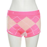 Knitted  Ribbed Pink Plaid Women's Set