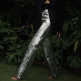 Faux Leather Silver High Waisted Women's Pants