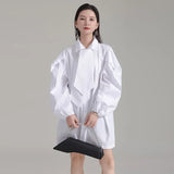 Bubble Sleeves Shirt & Tie Women's Shirt Dress