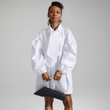 Bubble Sleeves Shirt & Tie Women's Shirt Dress