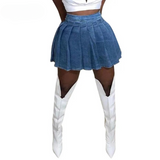 Pleated Denim Tennis Skirt