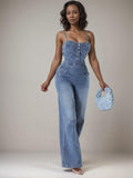 Women's Denim Jean Spaghetti Strap Jumpsuits