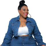 Stacked Denim Curvy Womens Two Piece Set