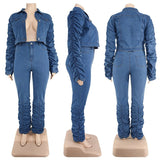 Stacked Denim Curvy Womens Two Piece Set