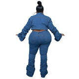 Stacked Denim Curvy Womens Two Piece Set