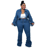 Stacked Denim Curvy Womens Two Piece Set