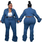 Stacked Denim Curvy Womens Two Piece Set