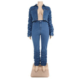 Stacked Denim Curvy Womens Two Piece Set