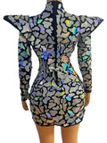 Shining AB Colours Sequins Long Sleeve Womens Dress