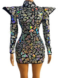 Shining AB Colours Sequins Long Sleeve Womens Dress