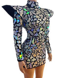 Shining AB Colours Sequins Long Sleeve Womens Dress