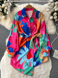 Women's Shirt Dress Multi-color Print Blouse