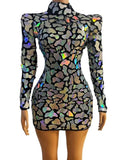 Shining AB Colours Sequins Long Sleeve Womens Dress