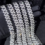 Iced Out 14mm Prong Cuban Link Chain Necklace For Women Bling Clustered Rhinestones Pave Miami Cuban Link Choker Chain Jewellery