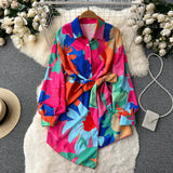 Women's Shirt Dress Multi-color Print Blouse