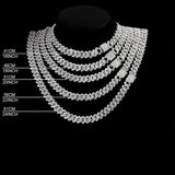 Iced Out 14mm Prong Cuban Link Chain Necklace For Women Bling Clustered Rhinestones Pave Miami Cuban Link Choker Chain Jewellery