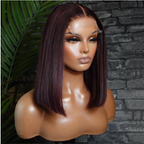 Burgundy Colored Malaysian Lace front Closure Straight Short Bob Wig