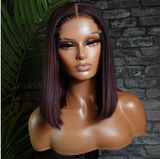 Burgundy Colored Malaysian Lace front Closure Straight Short Bob Wig